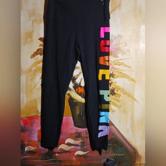 PINK Victoria's Secret Black Leggings with Rainbow Lettering - Picture 4 of 8